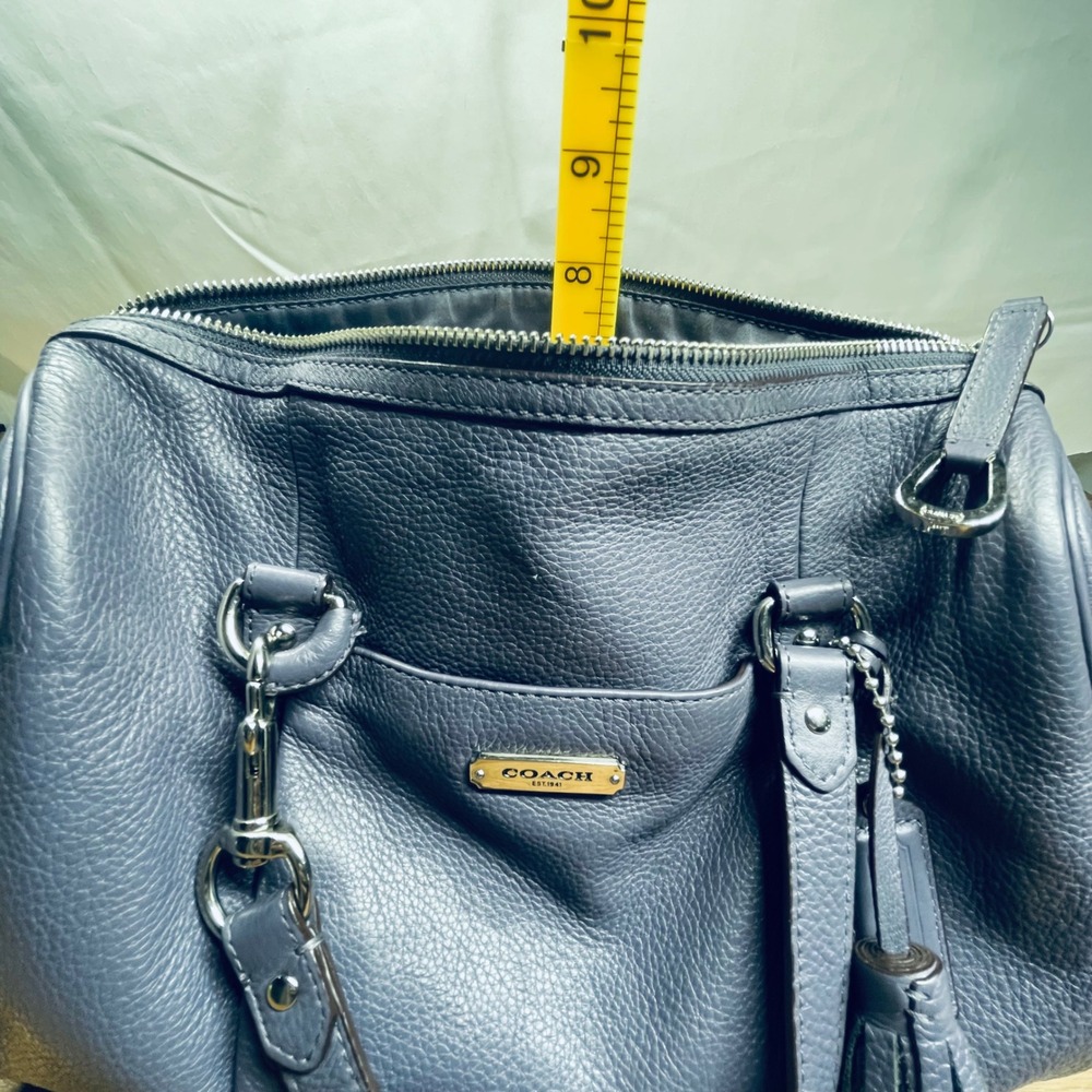 Coach Women Satchel Pebbled Leather Slate Blue Medium Crossbody Tassel 23121 - Picture 7 of 11